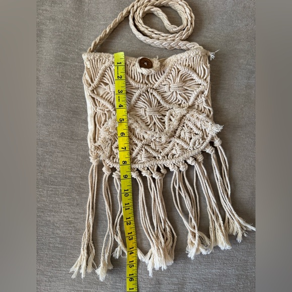Billabong Cream Macrame Crossbody Bag – Boho Crochet Fringe Purse 100% Cotton - Picture 8 of 11